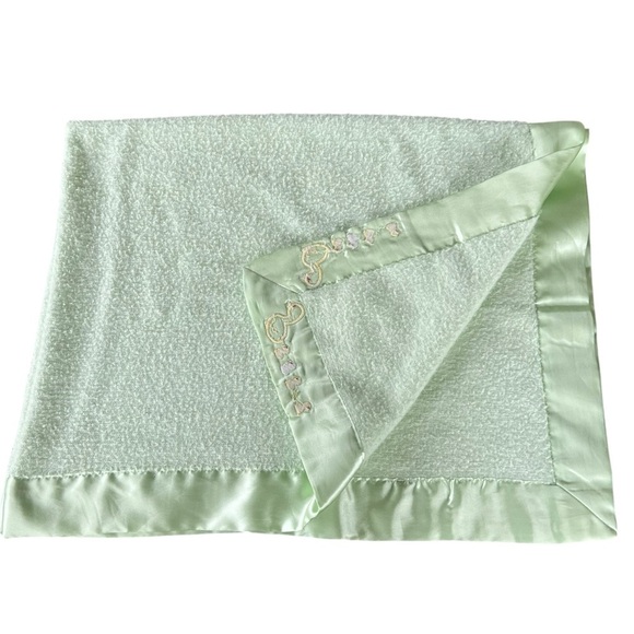 VTG Springmaid Baby Satin Trim Ducks-In-A-Row Baby Blanket Green Bamboo Blend - Picture 4 of 11